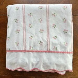 CottageCore VTG Perfection Fieldcrest Pink White Floral Stripe Flat King Sheet